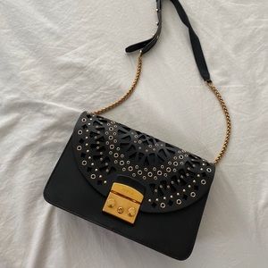 Furla black leather shoulder bag